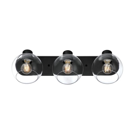Westinghouse Fixture Wall 60W 3-Light Hyson Universal Mount, Matte Black Clear Glassobe Glass 6127900